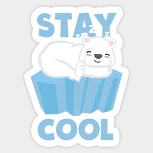 Stay Cool Polar Bear sleeping on an ice cube. Cute kawaii polar bear design Sticker